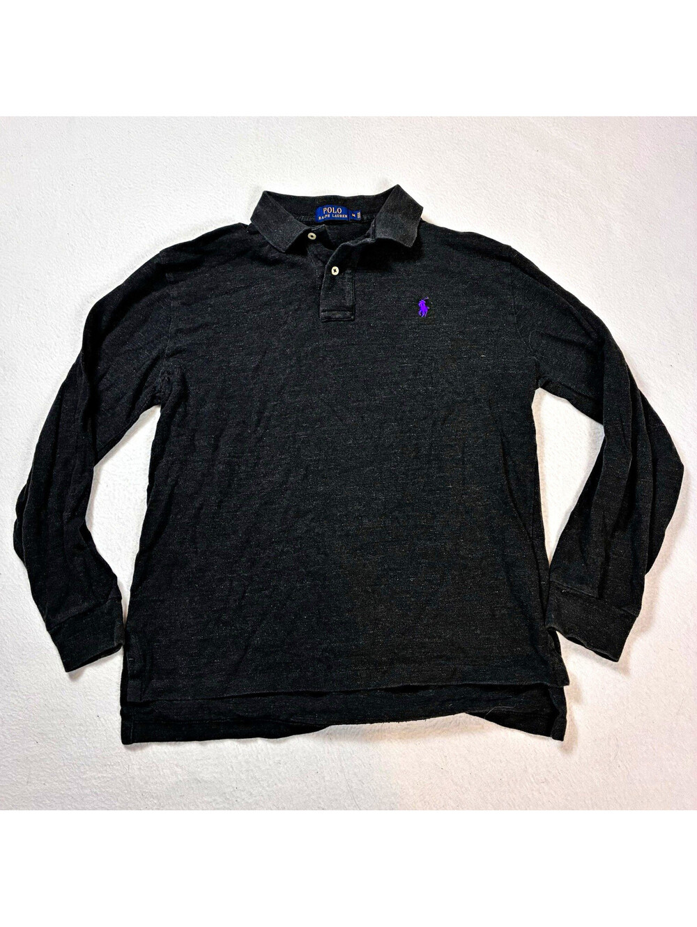Polo Ralph Lauren Men’s Polo Shirt Size M Long Sleeve Dark Gray Purple Pony